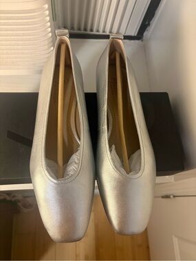 Naturalizer Metallic Silver Square-Toe Flats
